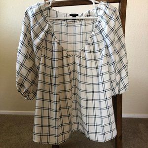 Ann Taylor Petite Plaid Shirred V-Neck Top - Petite Extra-Large (XLP)